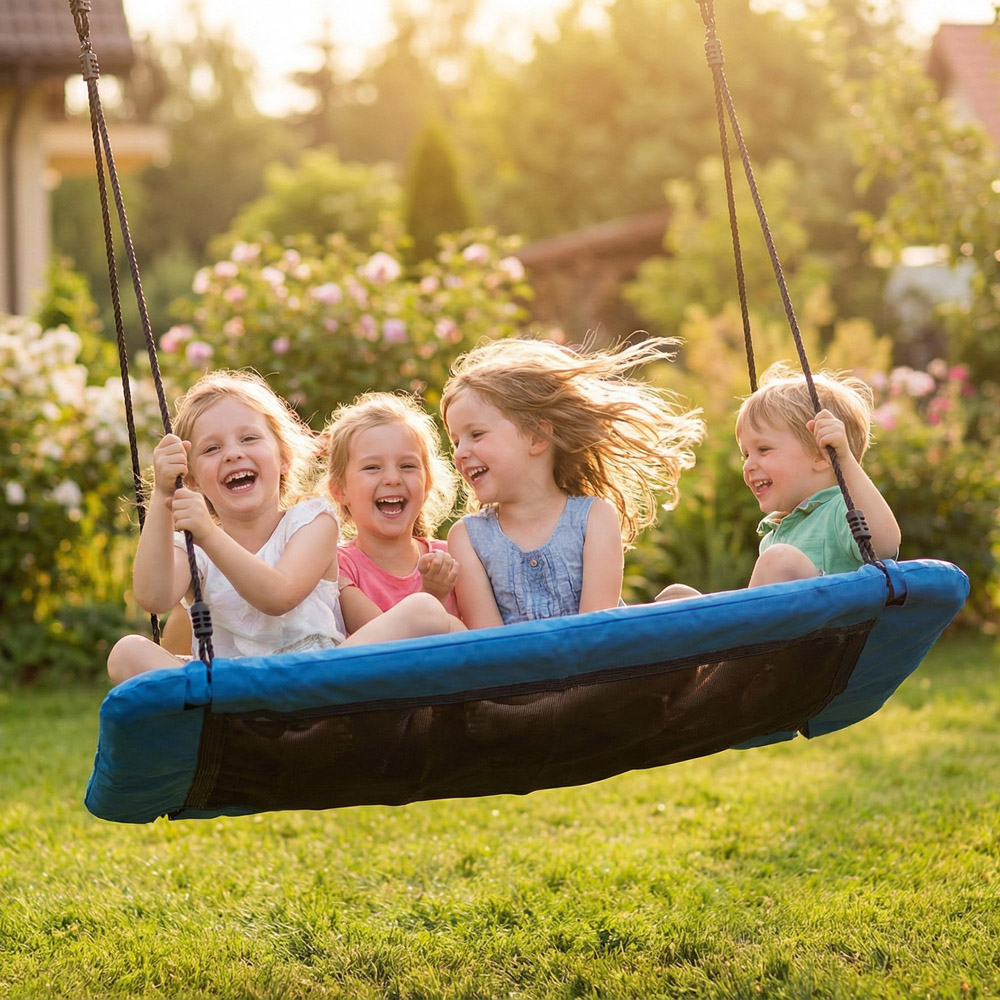 AIYAPLAY Kids Blue Nest Swing with Adjustable Ropes 148 x77cm Image 2