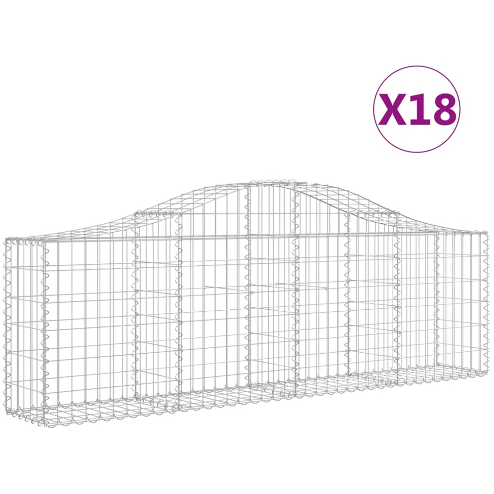 vidaXL Silver Galvanised Iron Arched Gabion Basket 200 x 30 x 60/80cm 18 Pack Image 4