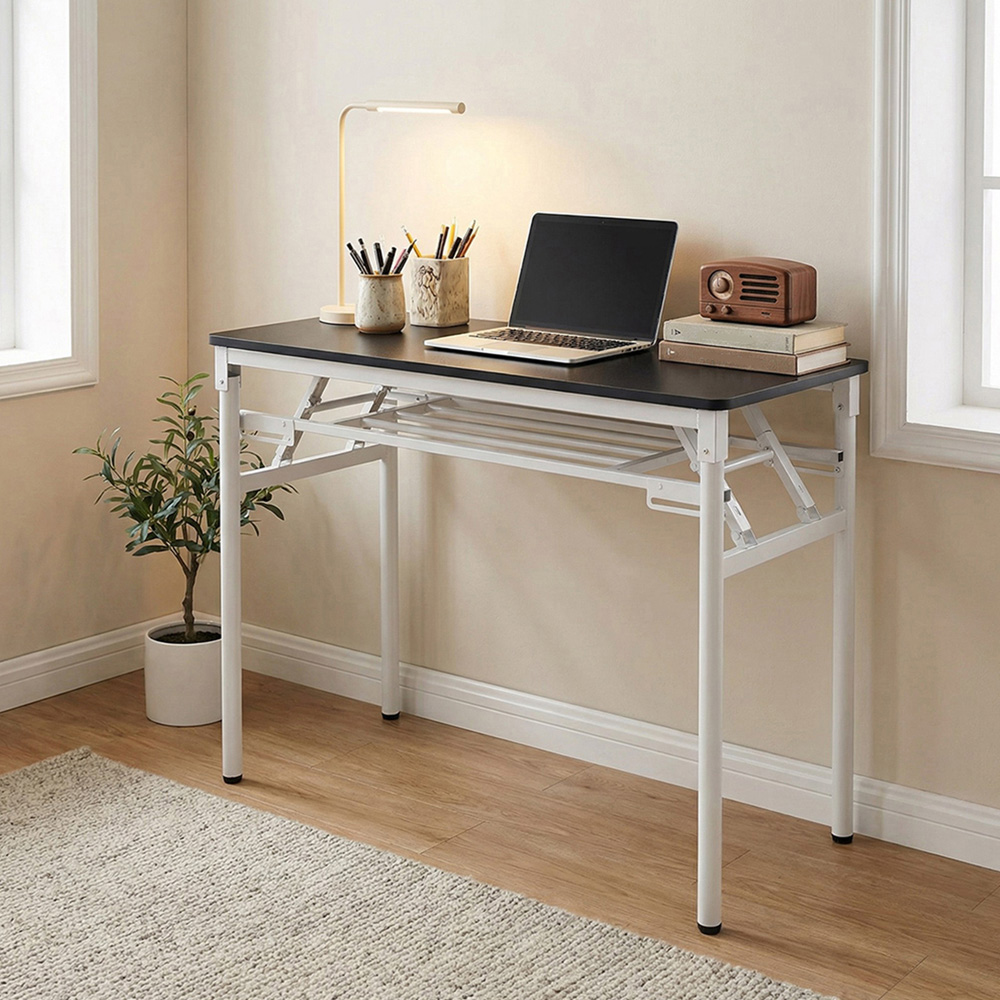 Living and Home Single Shelf Metal Frame Foldable Laptop Desk Black 80cm Image 8
