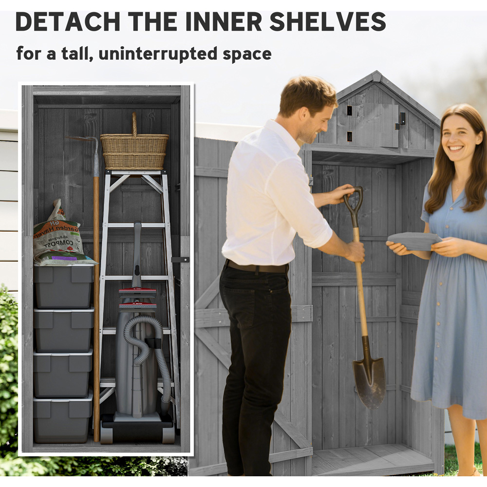 Outsunny 2.5 x 1.8ft Grey Wooden Garden Tool House Shed Image 5