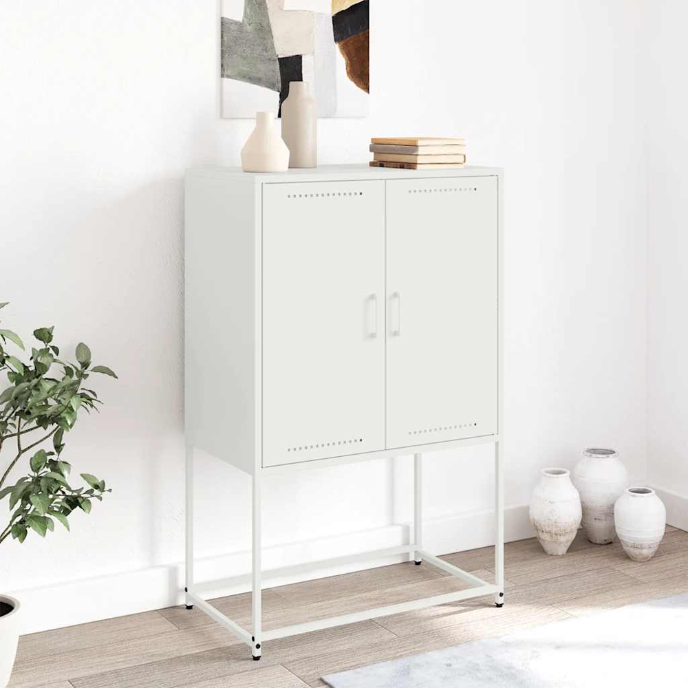 vidaXL 2 Door White Steel Highboard Image 3