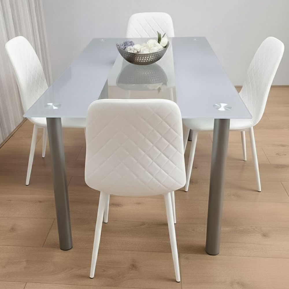 Portland Kosy Koala 4 Seater Modern Gem Pattern Glass Dining Set Grey and White Image 1