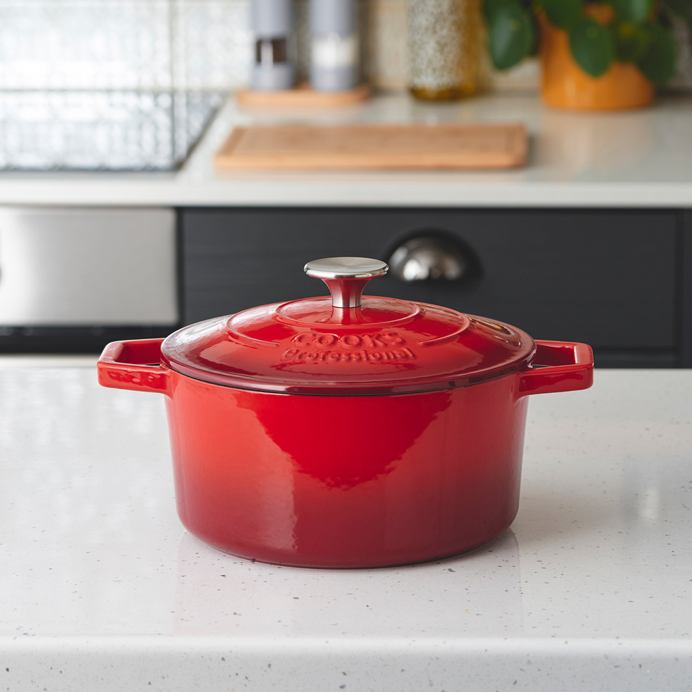 Cooks Professional 20cm Red Cast Iron Casserole Dish with Lid Image 2
