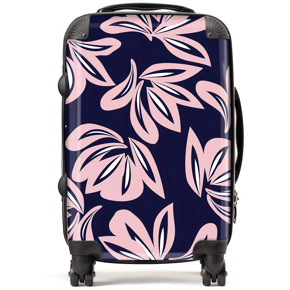 Warren Reed Designer Cabin Pink Navy Floral Botanical Pattern Suitcase Image 1