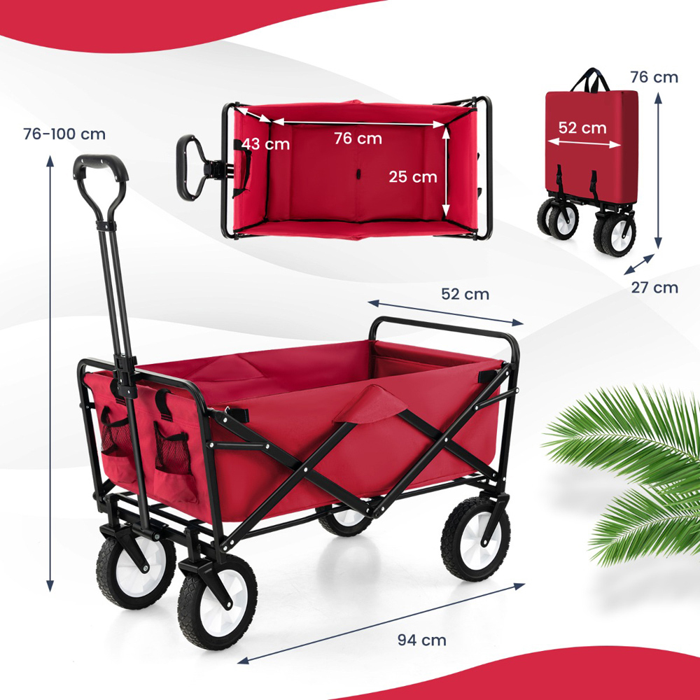 Costway Red Camping Garden Cart with Adjustable Handle Image 9