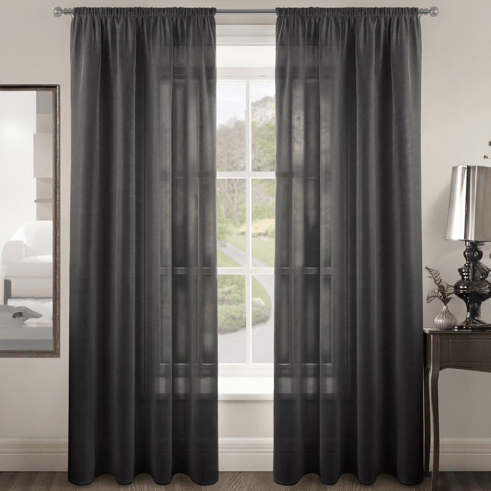 Velosso Riva Plain Black Slot Top Voile Panel Curtain 150 x 137cm Image 1