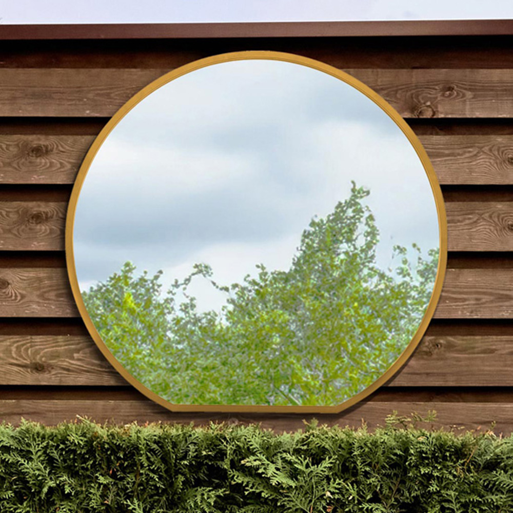 MirrorOutlet The Circulus Gold Flat Bottom Circular Outdoor Garden Wall Mirror 105 x 100cm Image 2