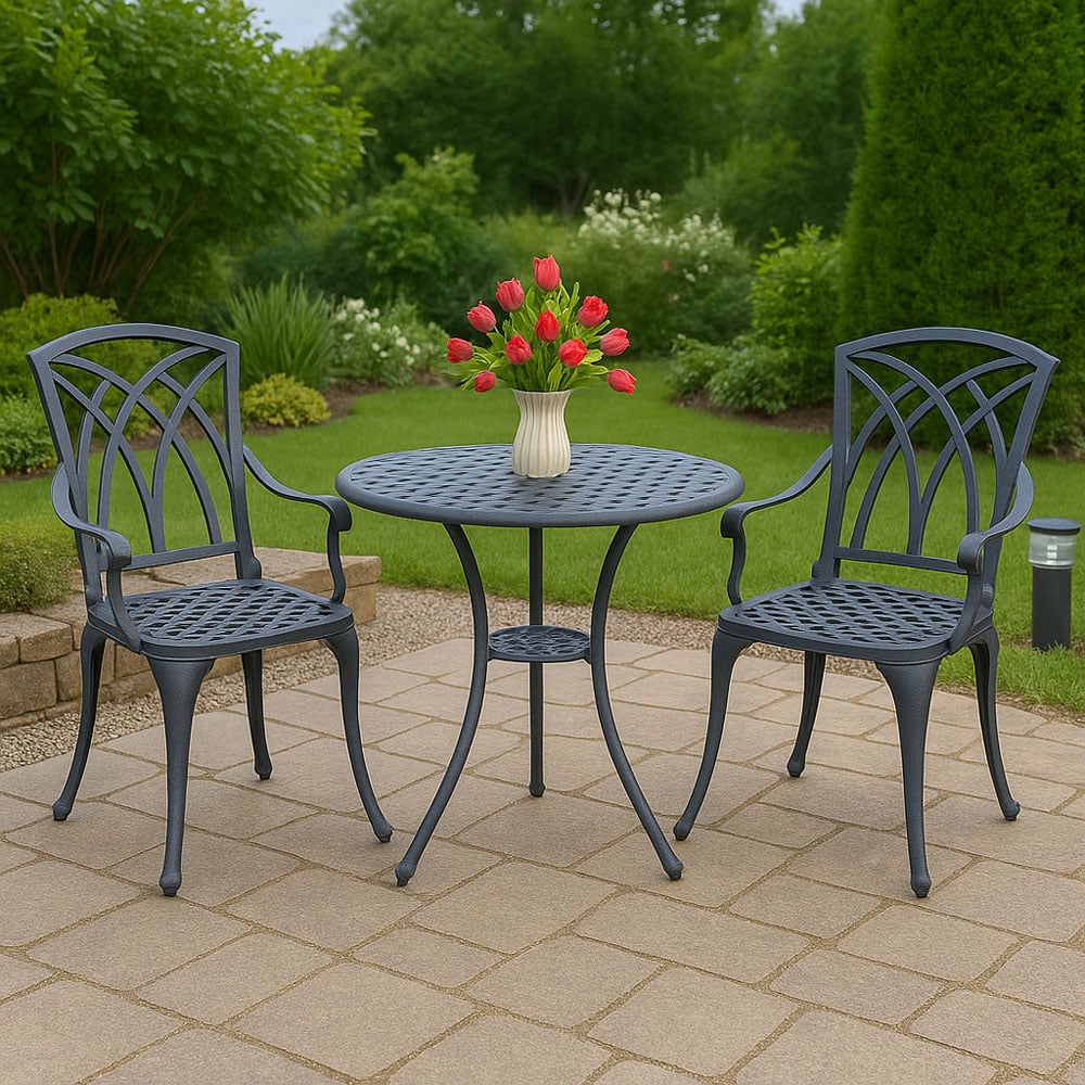 Centurion Supports OSHOWA 2 Seater Grey Aluminium Bistro Set with Table Image 1
