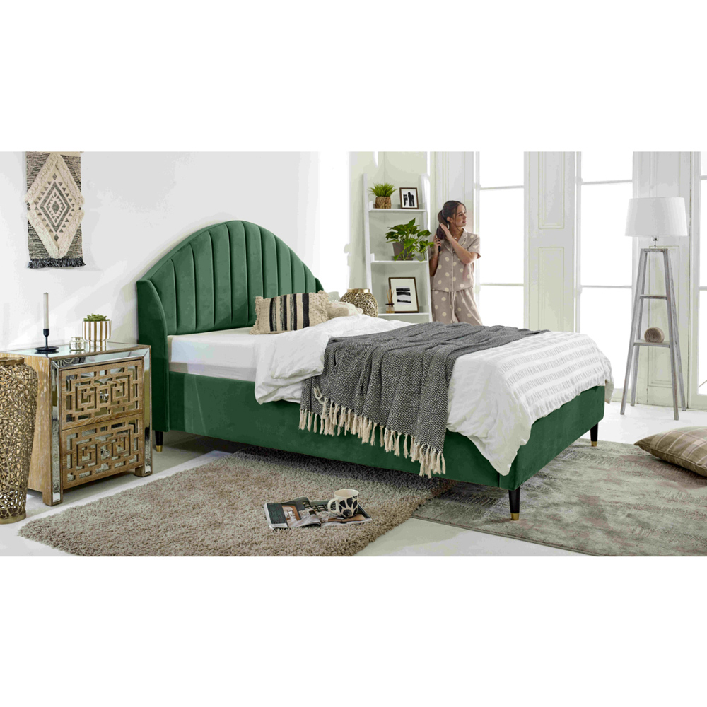 Eleganza Elysium Double Green Plush Velvet Bed Frame with Curved Winged Headboard Image 5