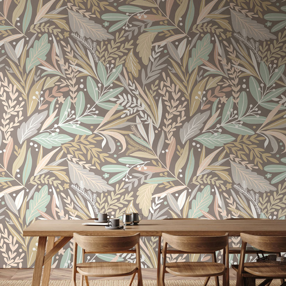 Origin Murals Repeatable Patterned Leaves Stone and Straw 3 Drop Wall Mural Image 1