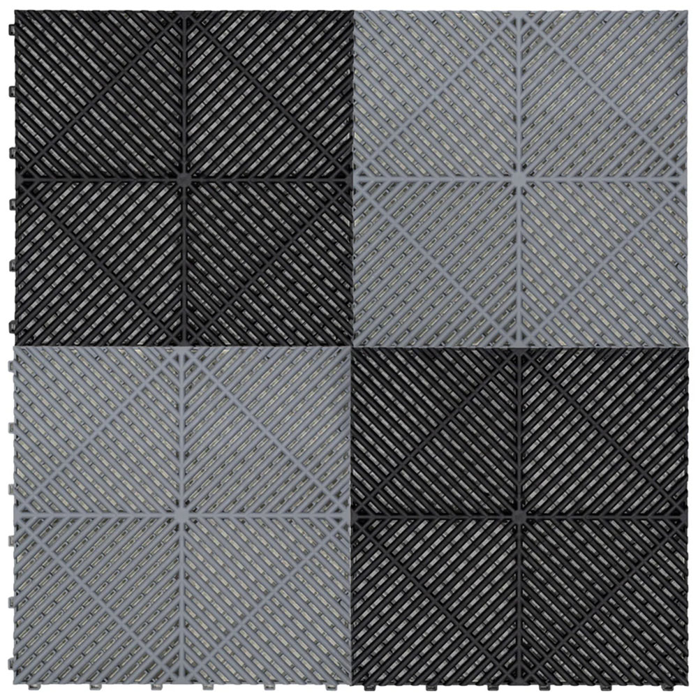 Monstershop 60 Black and 60 Grey Vented Garage Floor Tiles with Edges Image 1