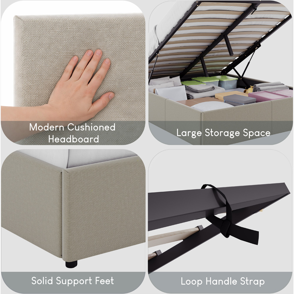VIDA DESIGNS Veronica Double Beige Linen Ottoman Bed with Padded Headboard Image 7