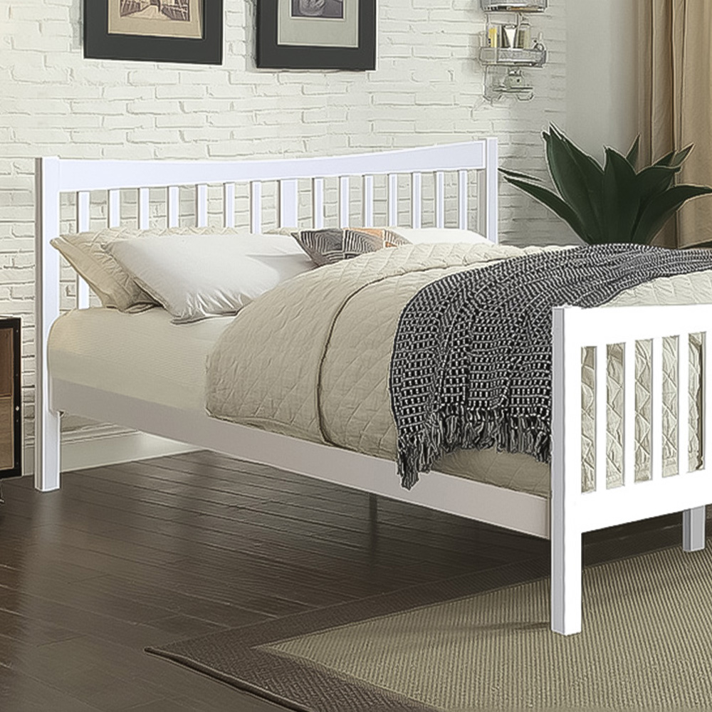 Brooklyn Double White Solid Wooden Country Bed Frame Image 2