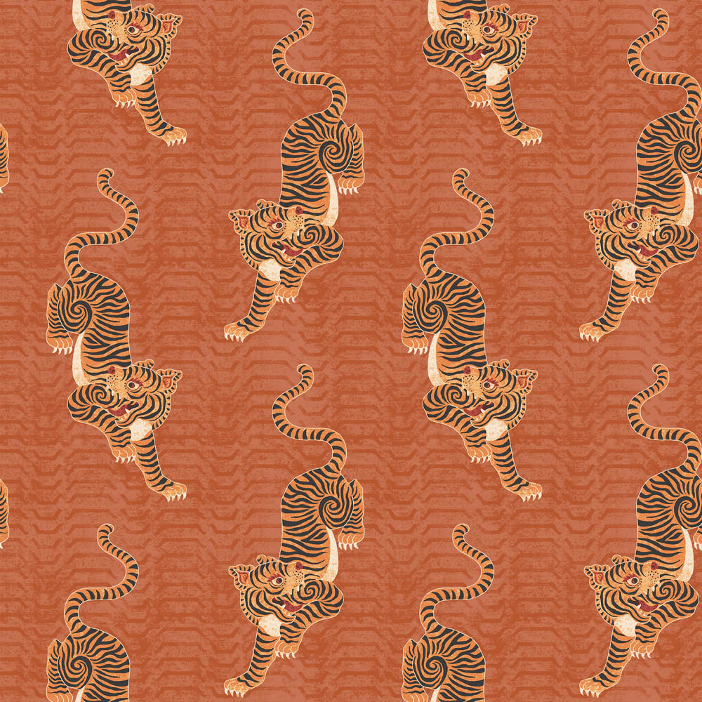 furn. Tibetan Tiger Coral Animal Matte Wallpaper Image 1