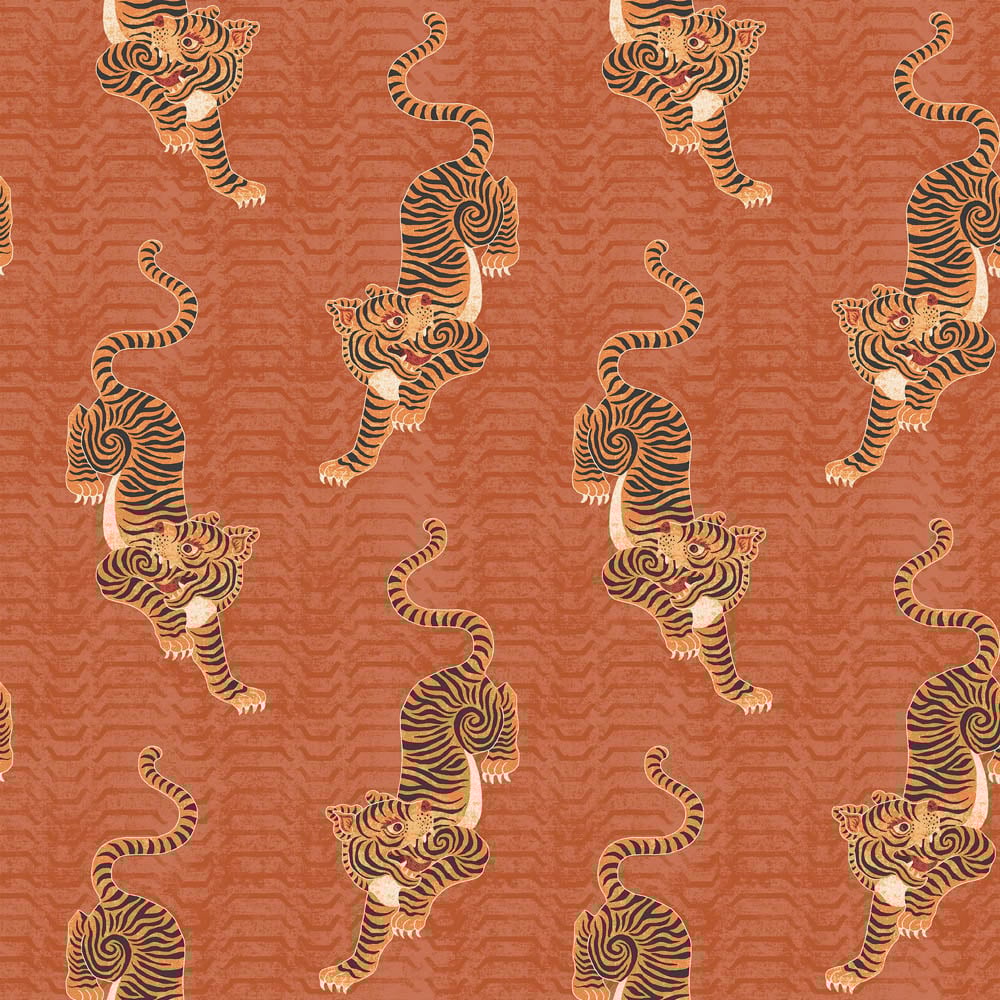 furn. Tibetan Tiger Coral Animal Matte Wallpaper Image 1