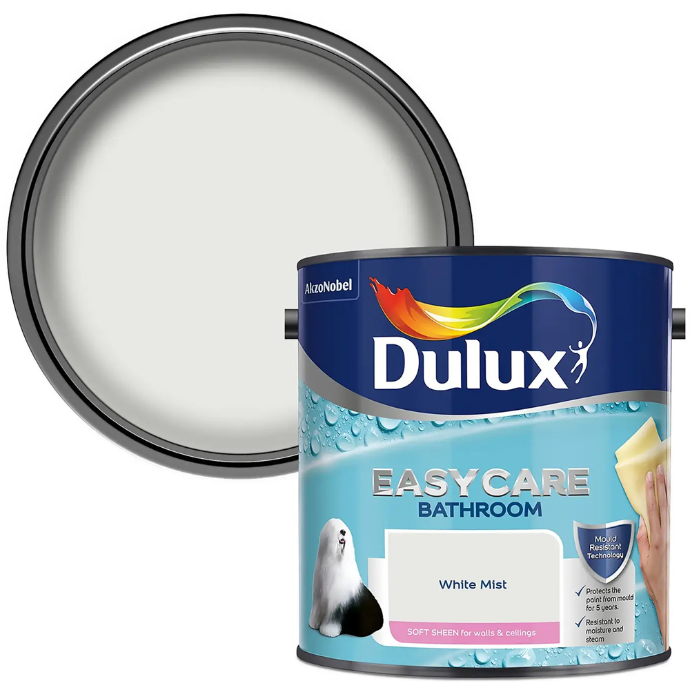 Dulux Easycare Bathroom White Mist Soft Sheen Paint 2.5L Image 1