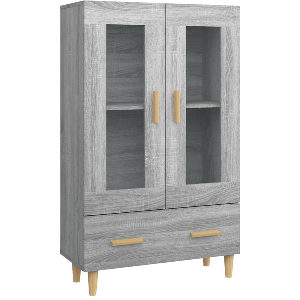 vidaXL 2 Glass Door Single Drawer Grey Sonoma Highboard Image 2