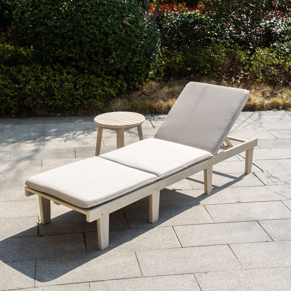 Direct Wicker Saned 5 Position Adjustable Wooden Sun Lounger with Side Table Image 4