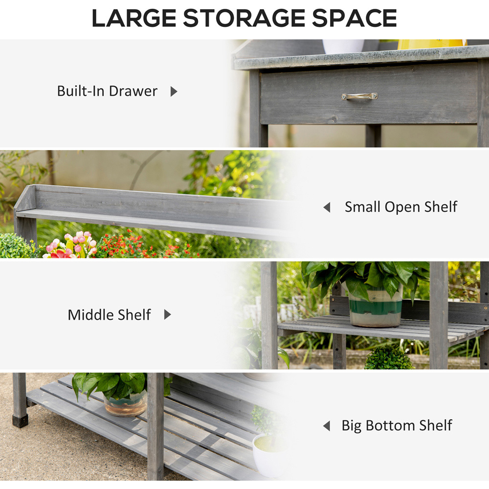 Outsunny Grey Wooden Potting Table Image 5