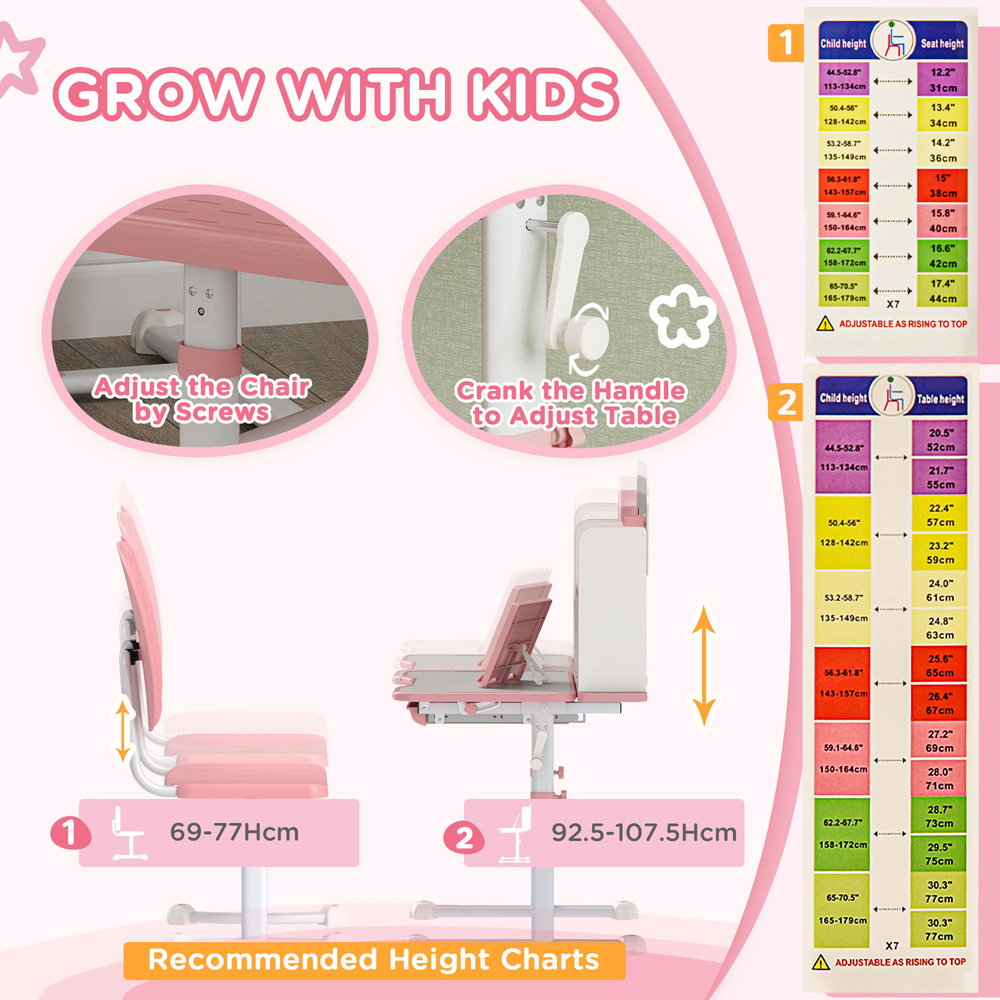 AIYAPLAY Pink Kids Tiltable Desk and Chair Set Image 5