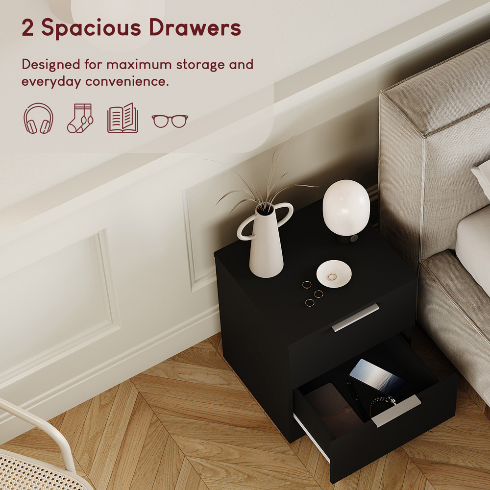 VIDA DESIGNS Terga 2 Drawer Black Bedside Cabinet Image 6