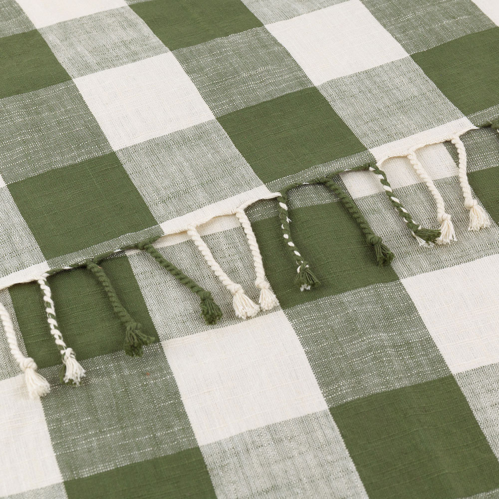Yard Chesil Green Check Tasselled Cotton Throw Image 3