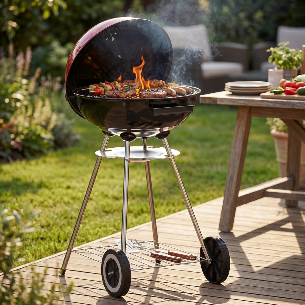 GARDEN VIDA Memphis Red and Black Freestanding Kettle Grill BBQ Image 5