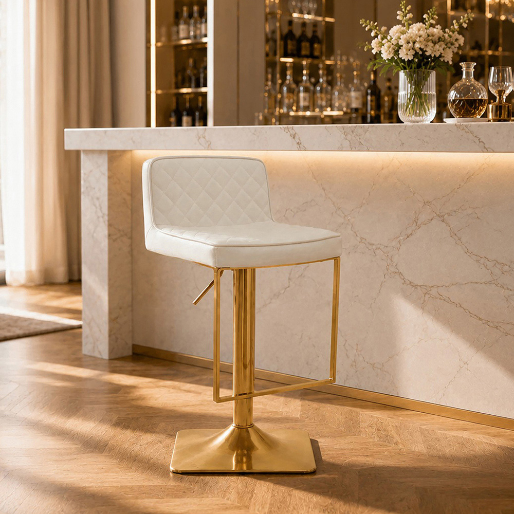 Premier Housewares Baina White and Gold Square Base Bar Stool Image 3