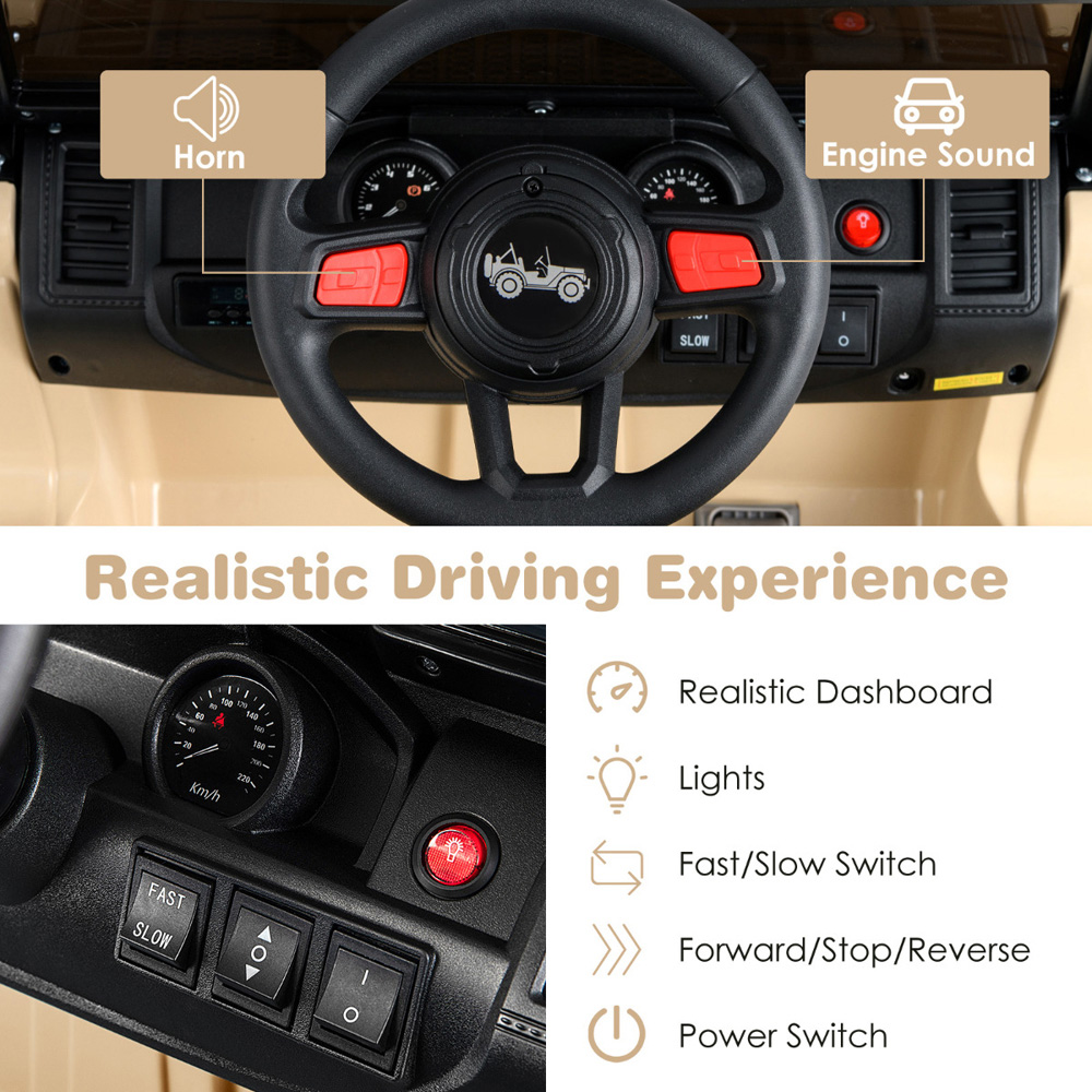 Costway Kids Khaki Ride On Truck with 2.4G Remote Control and Music 12V Image 5