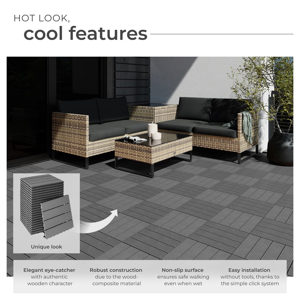 tectake Tegulas Grey Wood Lock Composite Decking 22 Pack Image 3