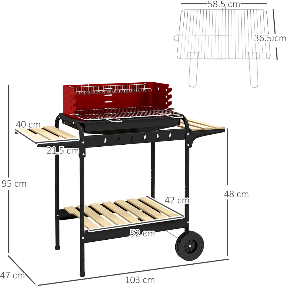 Outsunny Red 5 Level Grill Height Charcoal Barbecue Grill Trolley Image 7