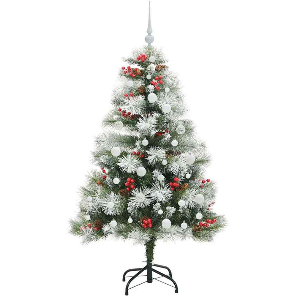 vidaXL Pre-Lit White Baubles Green Artificial Snow Flocked Christmas Tree 5ft Image 4