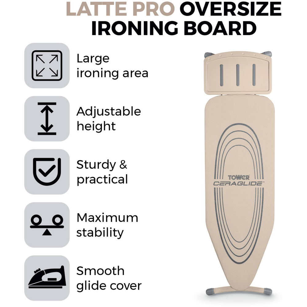 Tower Latte Pro Height Adjustable Oversize Ironing Board Image 6