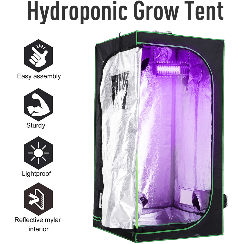 Outsunny Black and Green Oxford Fabric 2.6 x 2.6ft Hydroponic Grow Tent Kit Image 4