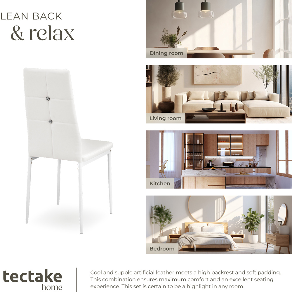 tectake Set of 6 White Rhinestone Highlight Dining Chairs Image 8