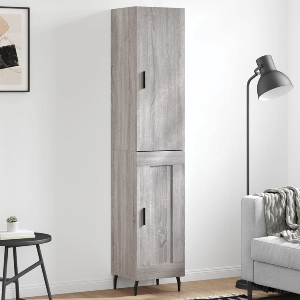 vidaXL 3 Glass Door 3 Drawer Grey Highboard Image