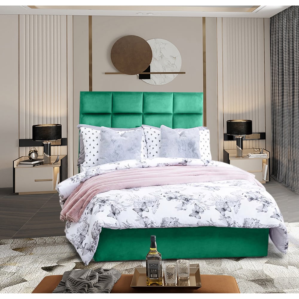 Eleganza Home Snoozer King Size Emerald Plush Velvet Divan Bed with Headboard Image 2