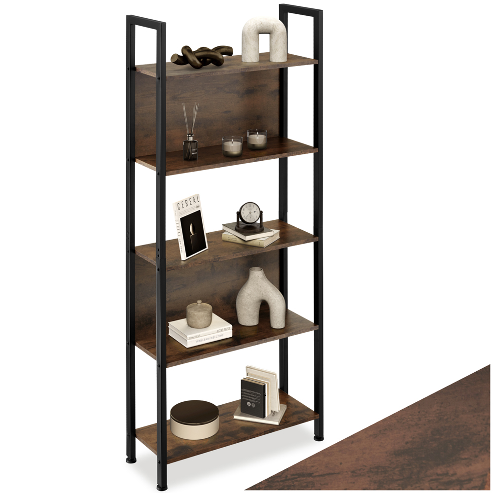 tectake Westport 5 Shelf Industrial Dark Wood Shelving Unit Image 2