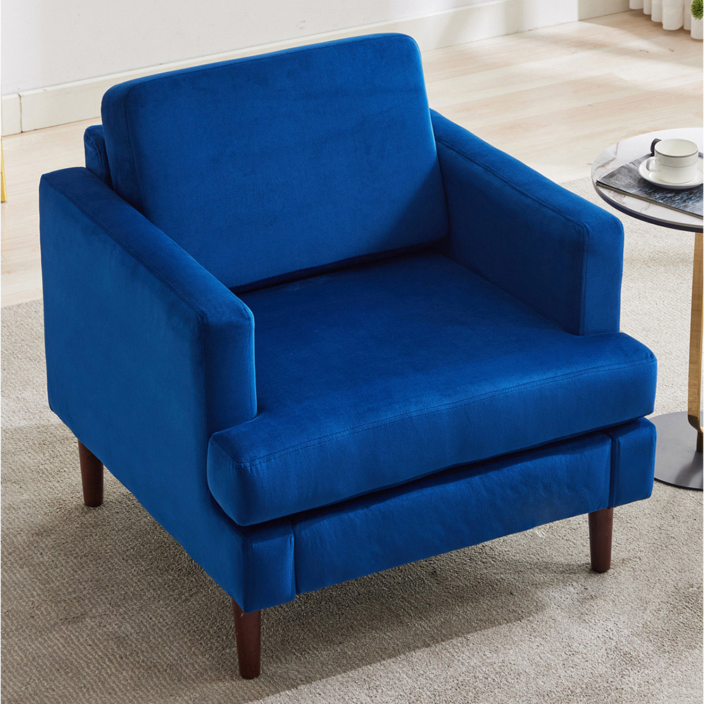 Living and Home Blue Linen Mid-Century Armchair Image 8