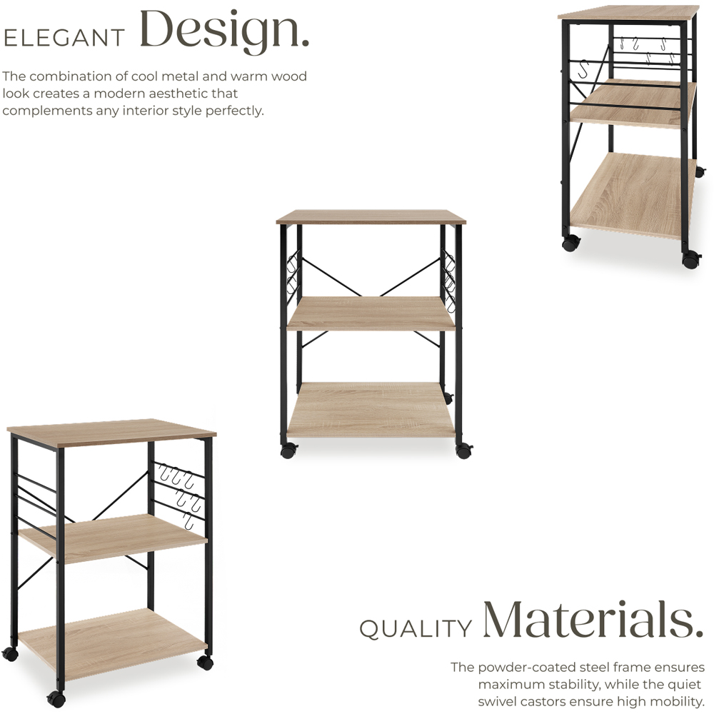 Tectake Rugby 3 Shelf Oak Sonoma Drinks Trolley with Hooks Image 5
