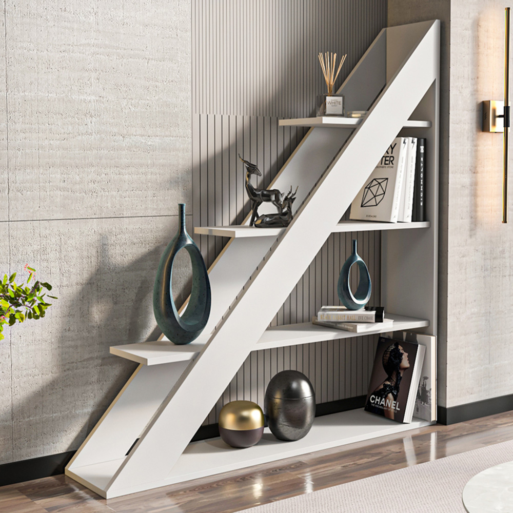 Decorotika Pisagor 4 Shelf White Corner Bookcase Image 1