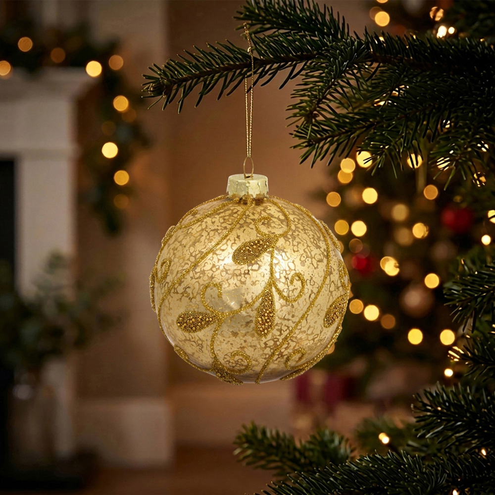 Antique Glitter Detailing Bauble Gold Image 2