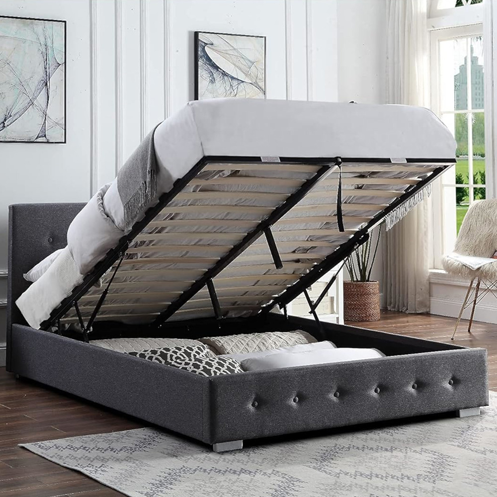 Home Treats Double Dark Grey Ottoman Bed with Mattress Image 8