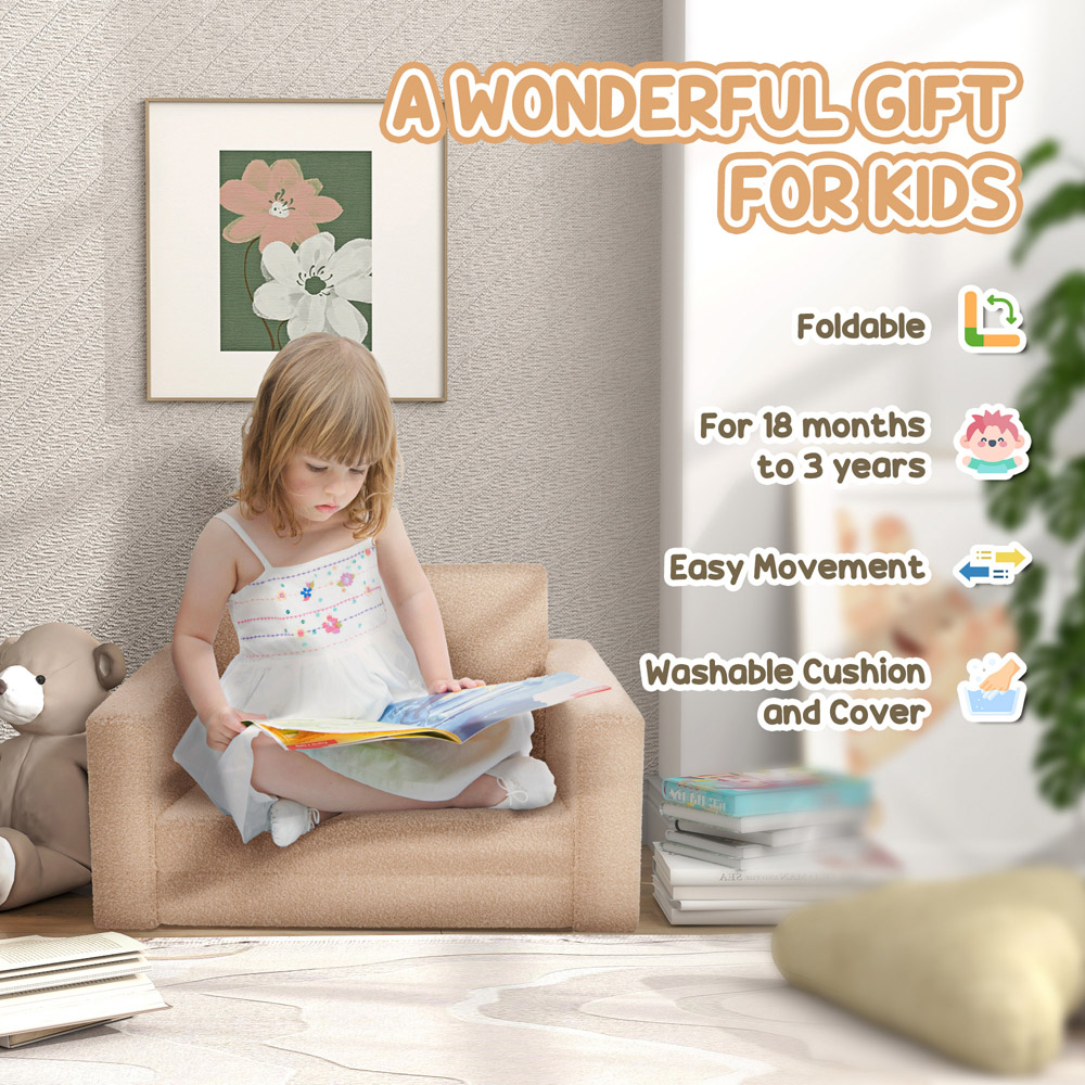 AIYAPLAY 2 in 1 Khaki Kids Recliner with Washable Cover Image 7