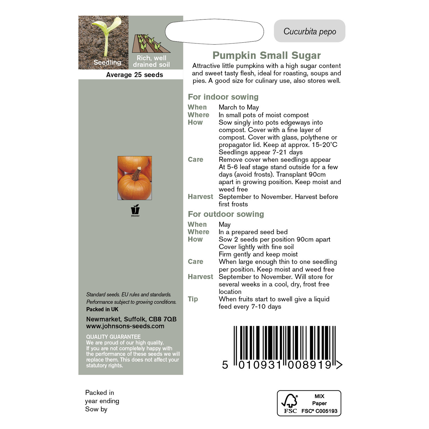 Johnsons Small Sugar Pumpkin Seeds Image 3