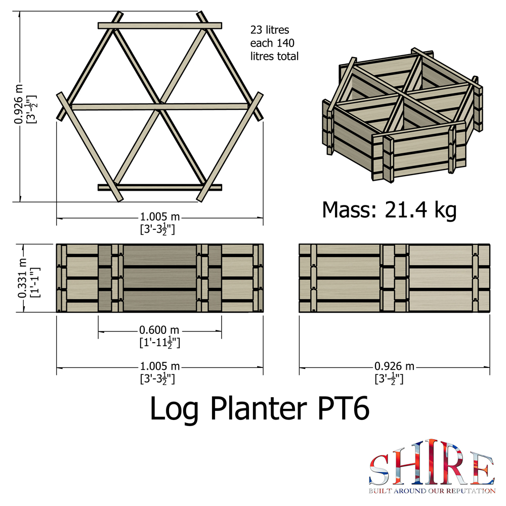 Shire GB 6 Plant Larch Wood Hexagonal Planter 100cm Image 7