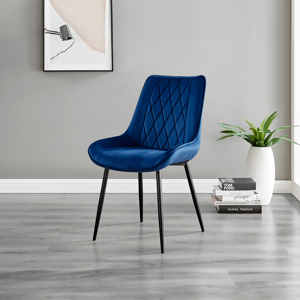 Furniturebox Cesano Set of 2 Navy Blue and Black Velvet Dining Chair Image 6