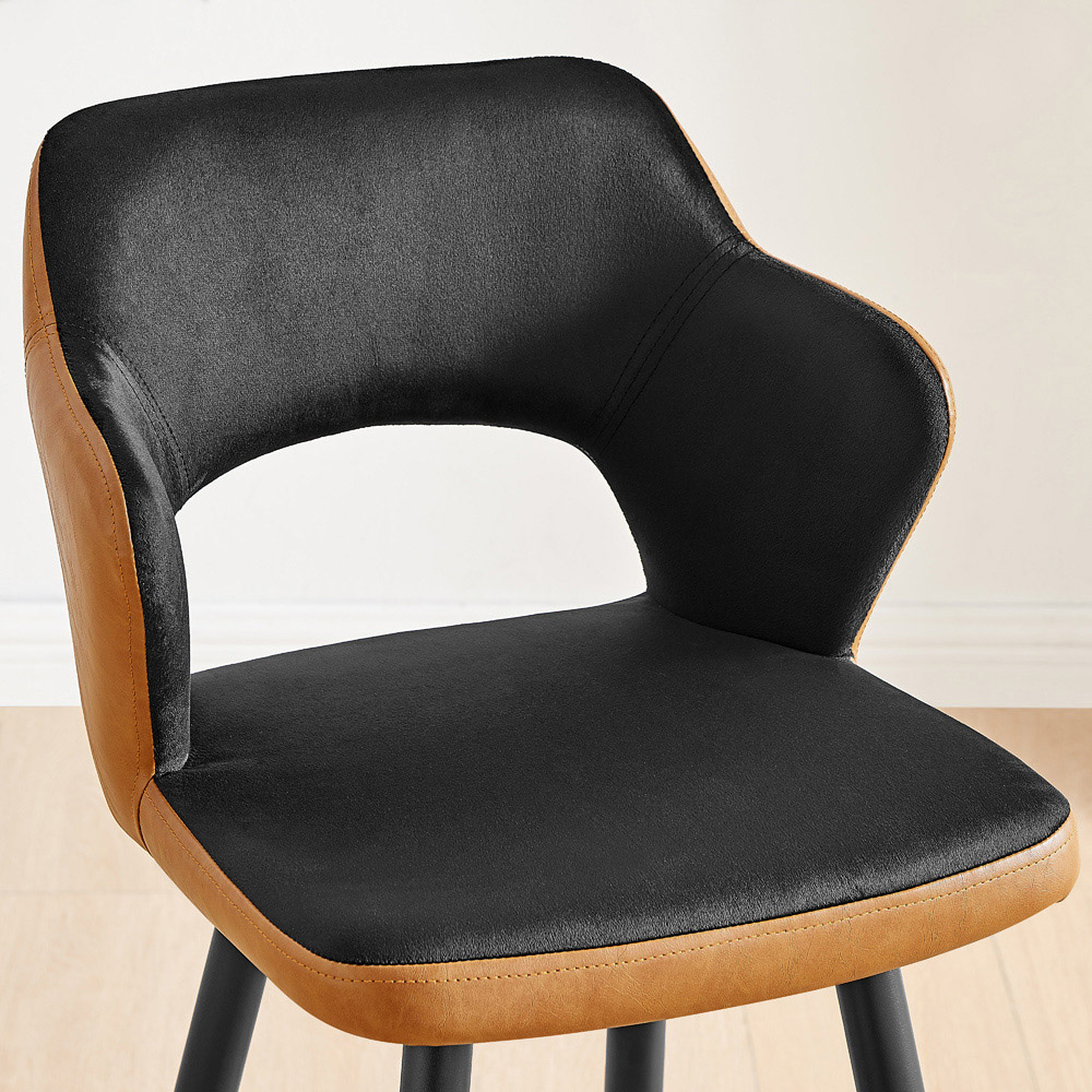 Furniturebox Koda Black and Tan Velvet Faux Leather Bar Stool Set of 2 Image 2
