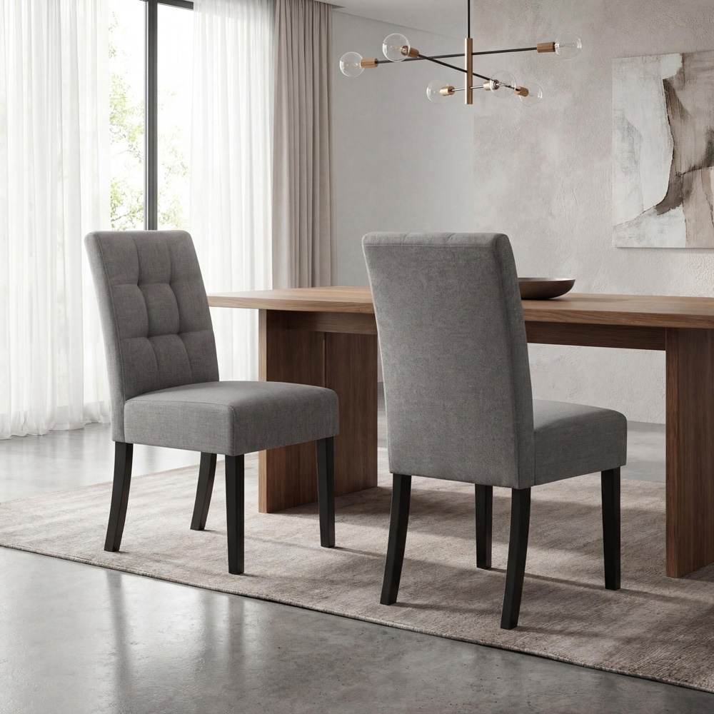 Portland Harlow Steel Grey Linen Black Legs Waffle Back Dining Chair Image 7
