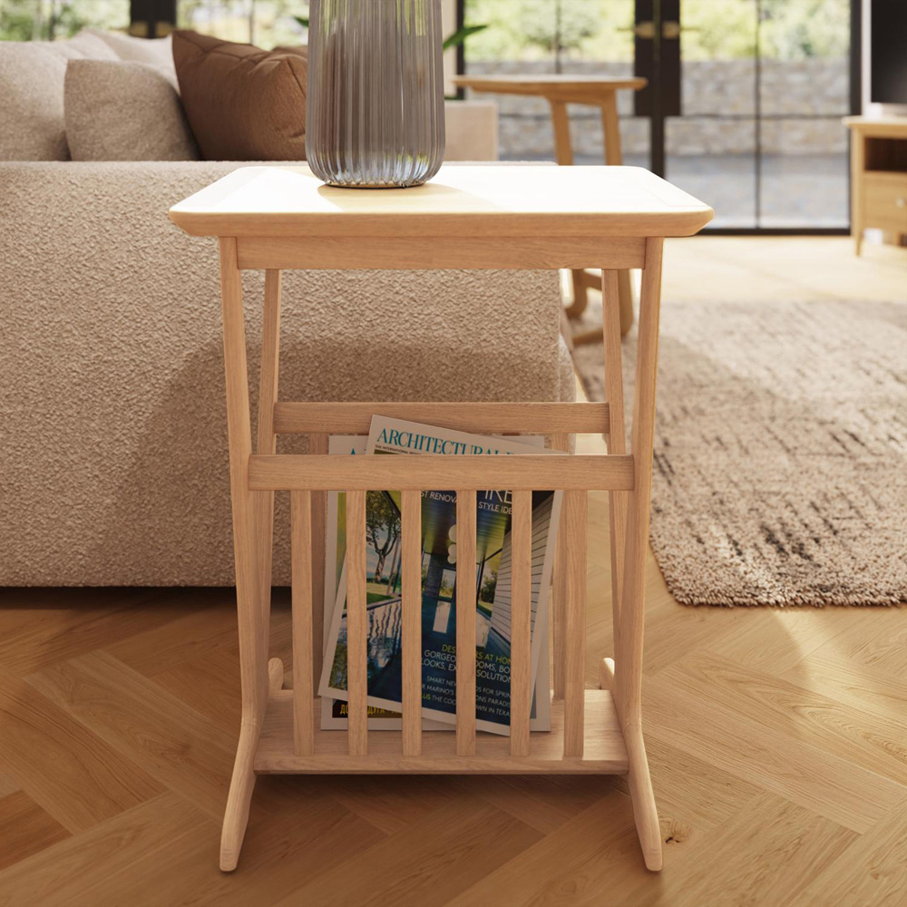 FWStyle Natural Oak Ash Veneer Side Table with Magazine Rack Image 7